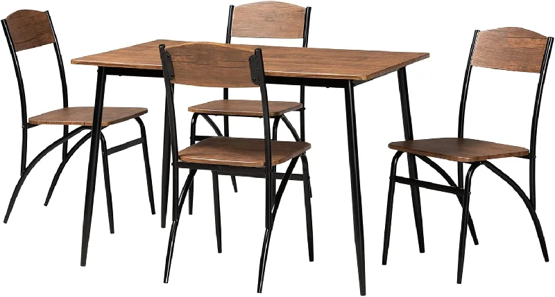 Baxton Studio Neona Dining Set, 5-Piece, Walnut Brown/Black - $155