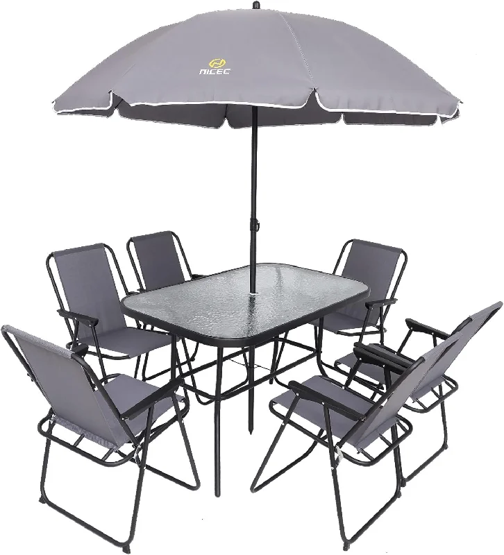 Nice C Outdoor Dining Sets, Patio Furniture Set, 8 Piece Set with Umbrella - $180