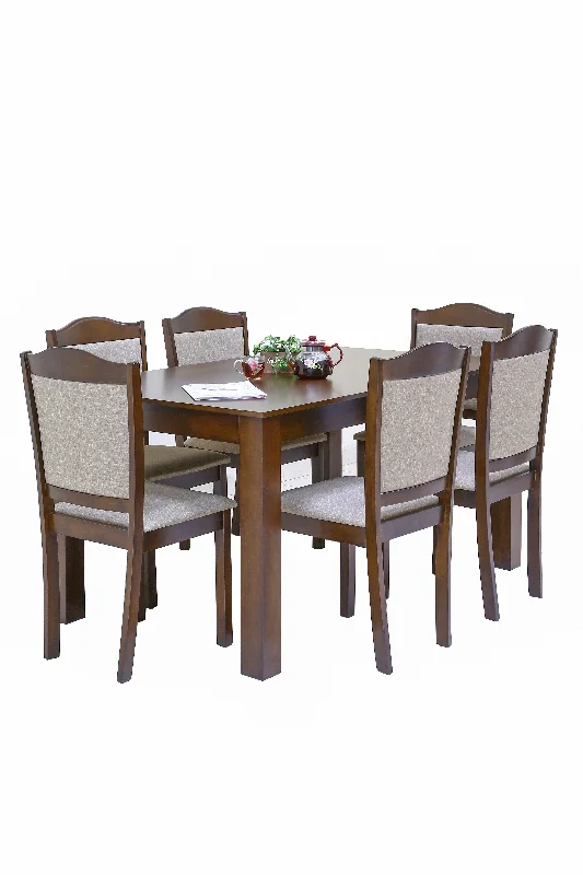 Winsor 7 Pieces Heavy Duty Rectangular Wooden Dining Set Modern Design 6 Seater Comfortable Chairs and 1 Table H76*L150*D90cm | Modern Dining Room and Kitchen - Dirty Oak 1+6