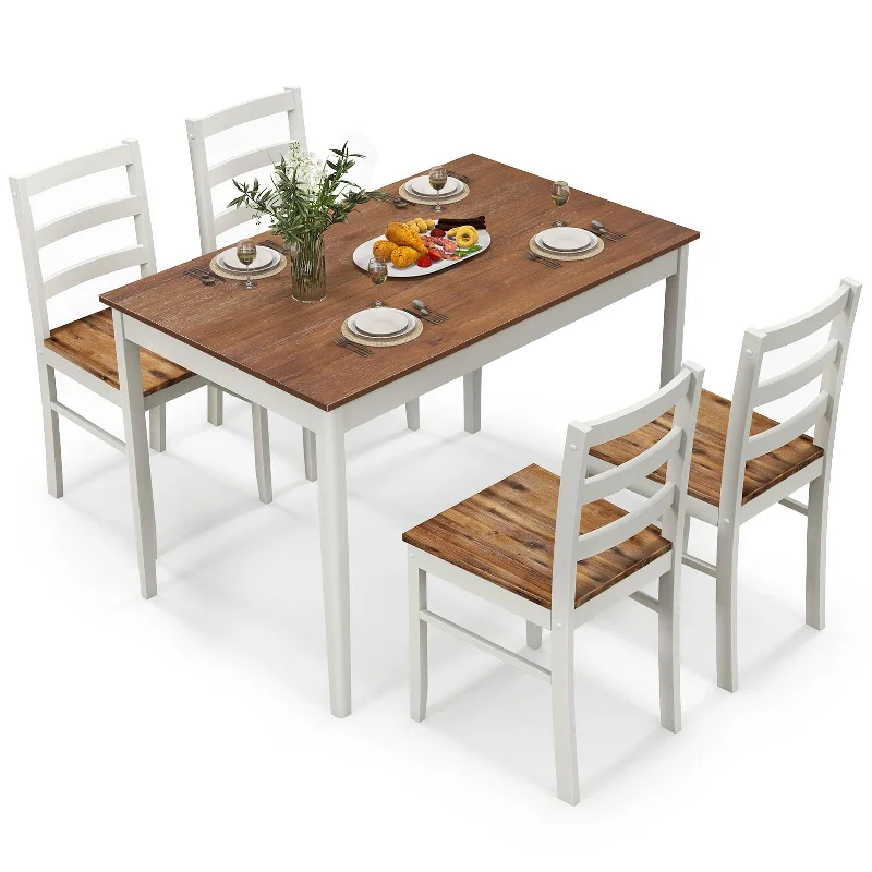 Giantex 5-Piece Dining Set of 4, Solid Wood Rectangular Table & 4 Chairs