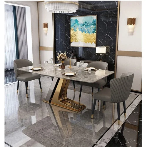 6 Seater Faux Marble Dining Set