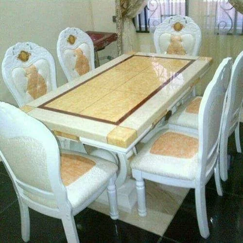 6 Seater Marble Dining Set- White