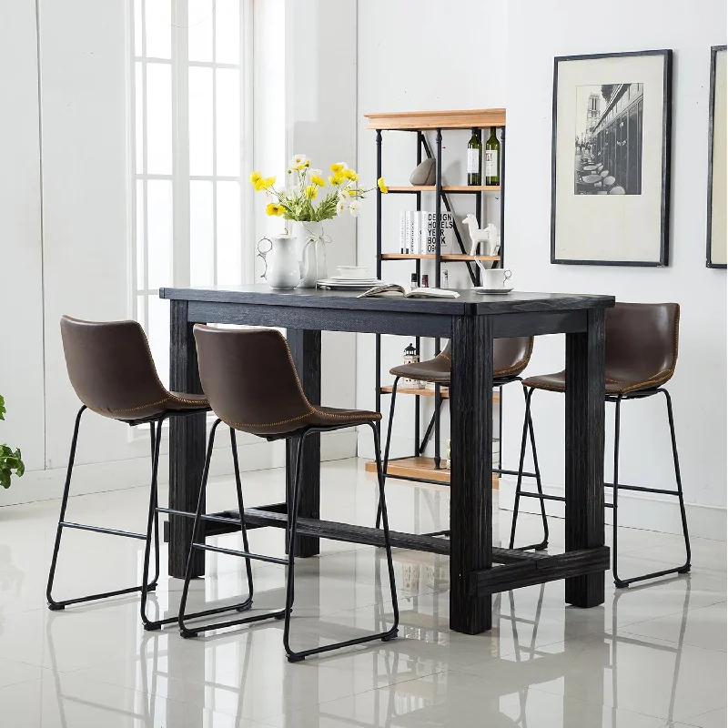 Bronco Antique Wood Finished Dining Set: Table And Four Bar Stools, Brown