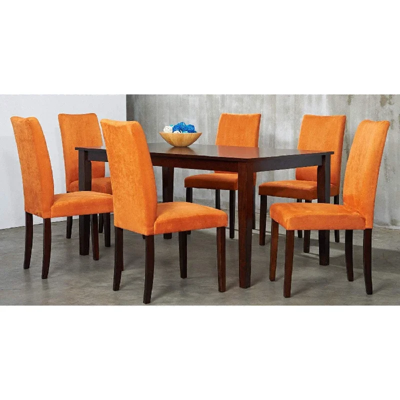 Shino 7-piece Orange Microfiber and Light Cappucino Dining Set