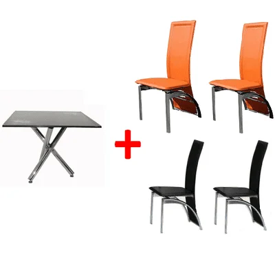 Square Dining Set Orange & Black