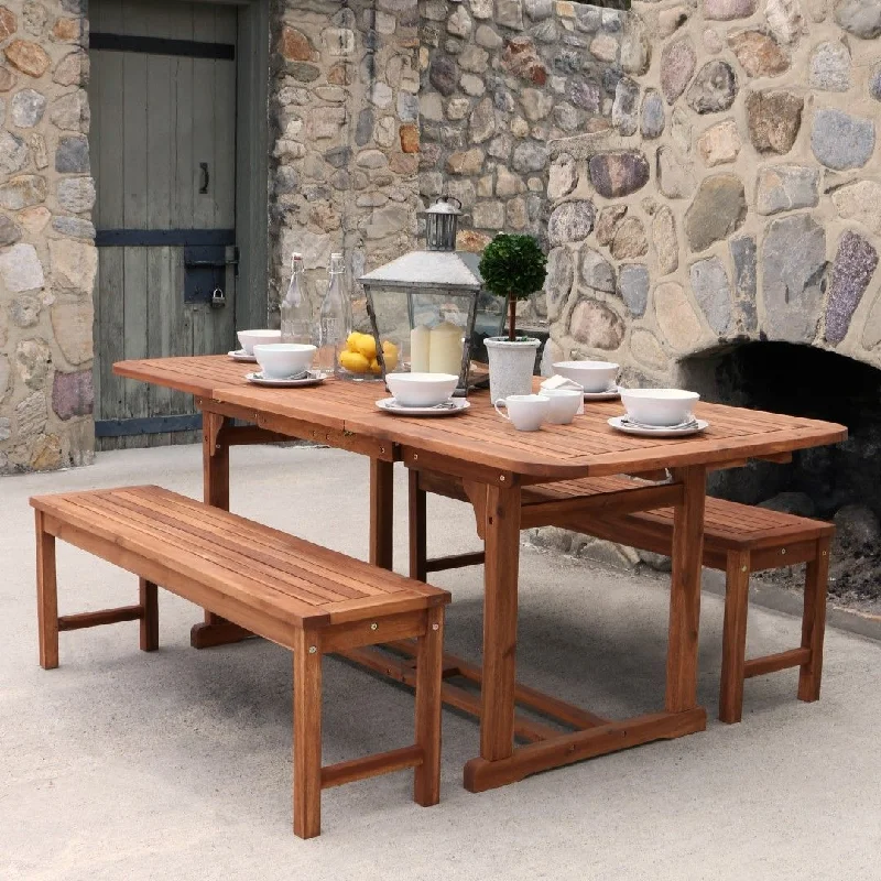 Walker Edison 3-Piece Brown Acacia Patio Dining Set