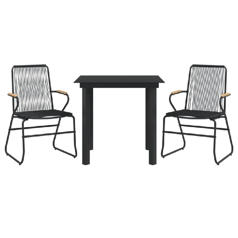 3 Piece Patio Dining Set Black PVC Rattan