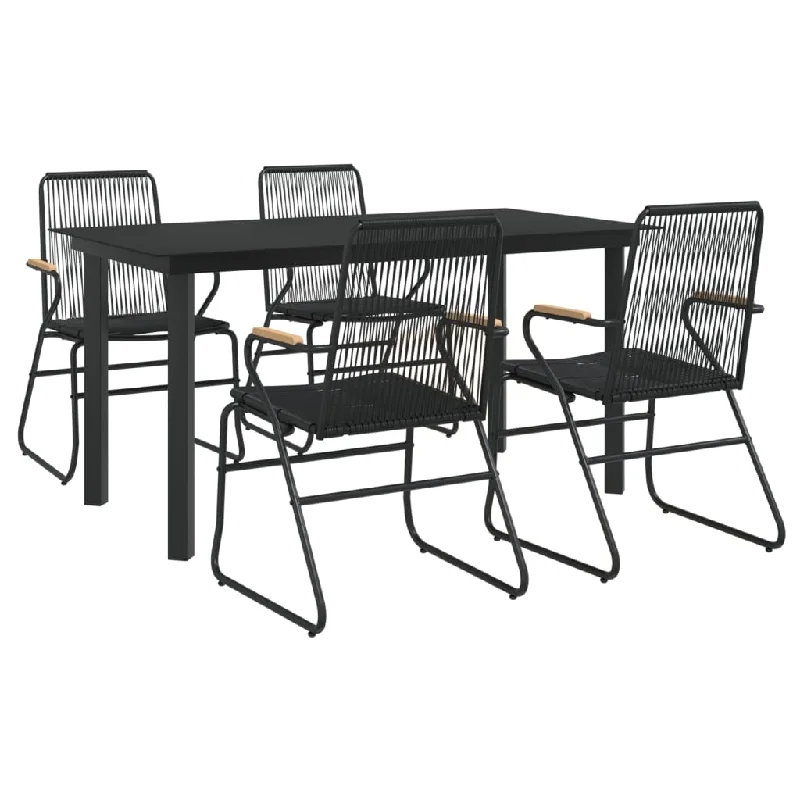 5 Piece Patio Dining Set Black PVC Rattan