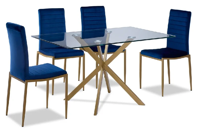 Darron 5-Piece Dining Set - Blue, Gold