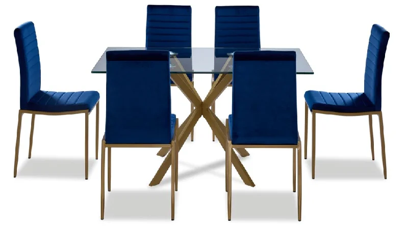 Darron 7-Piece Dining Set - Blue, Gold