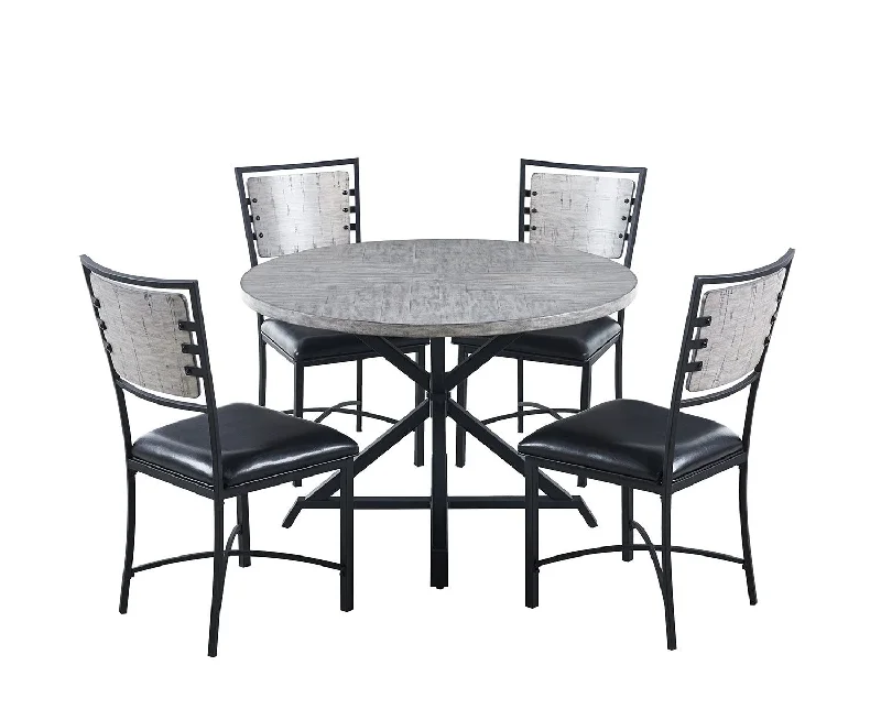 Shala 5-Piece Round Dining Set - Grey, Black