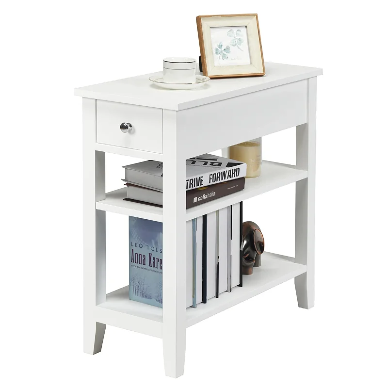 3-Tier End Table with Drawer Slideway and Double Shelves