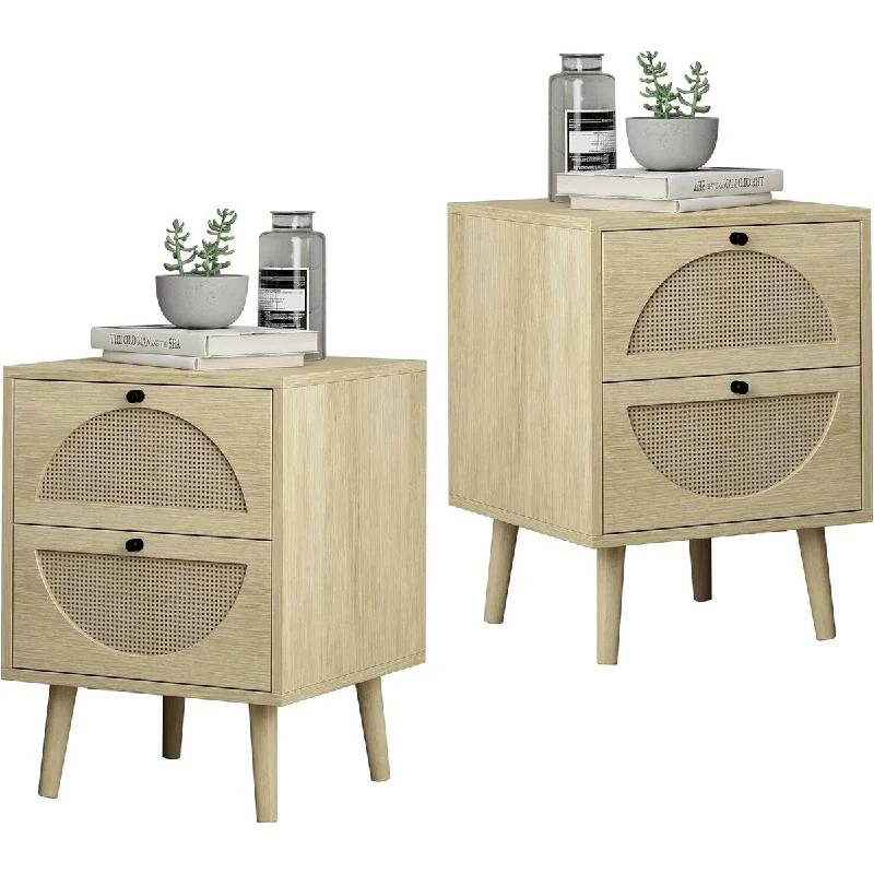 Chichoice Boho Rattan Nightstand with 2 Storage Drawers for Living Room, Modern End Table for Home Decor (1pcs/2pcs)