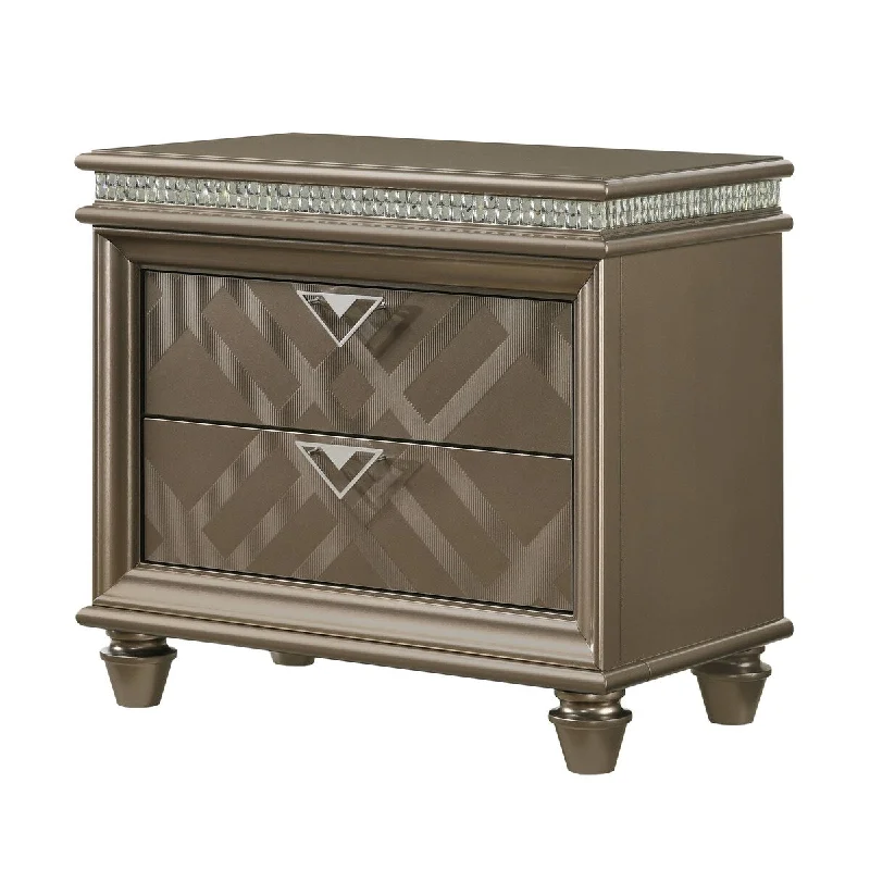 Contemporary 1pc Cristal Glam 2-Drawer Storage Nightstand End Table With Faux Crystals Unique Look