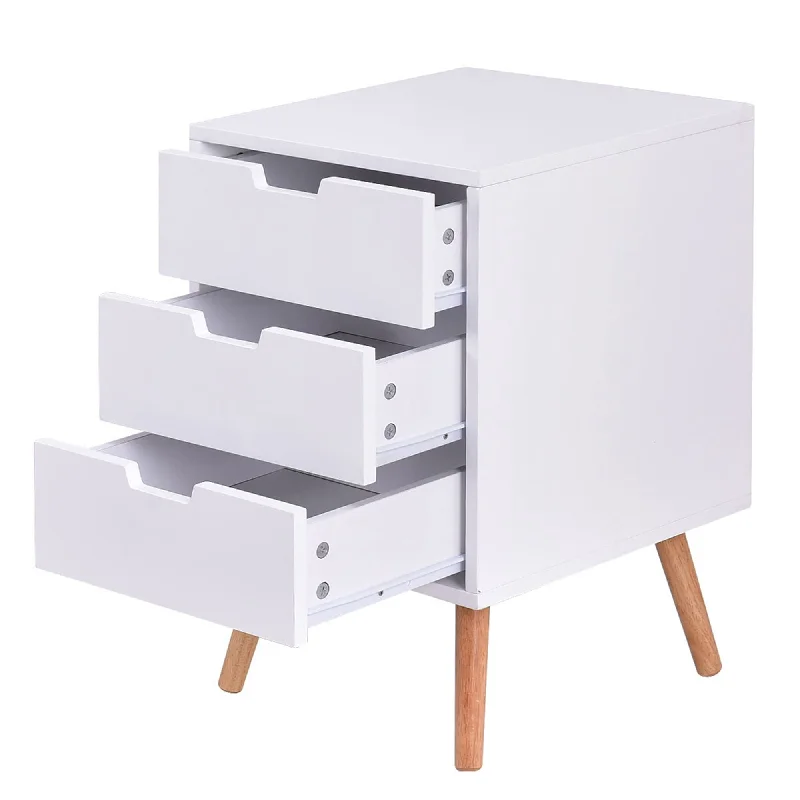 Costway Set of 2 White Side End Table Nightstand Mid-Century Accent