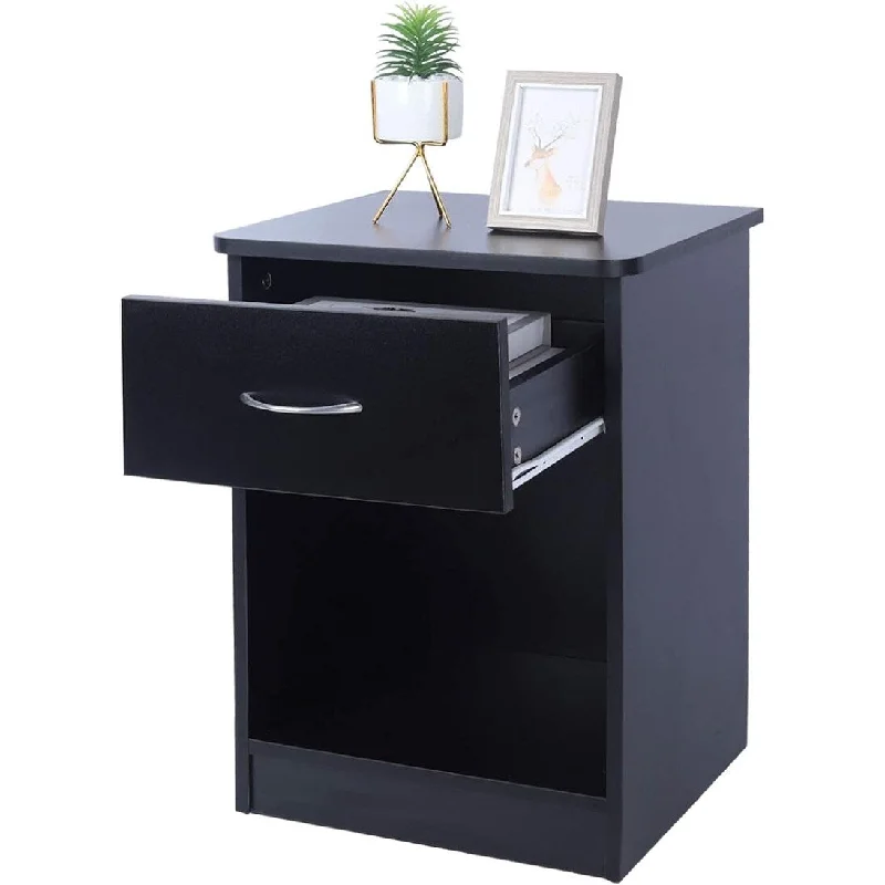 Drawer Nightstand, End Table with Drawer and Open Storage 14.5"D x 16.5"W x 22"H