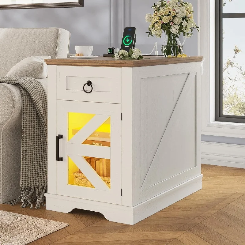 Farmhouse LED Nightstand End Table Side Table 1 Drawer