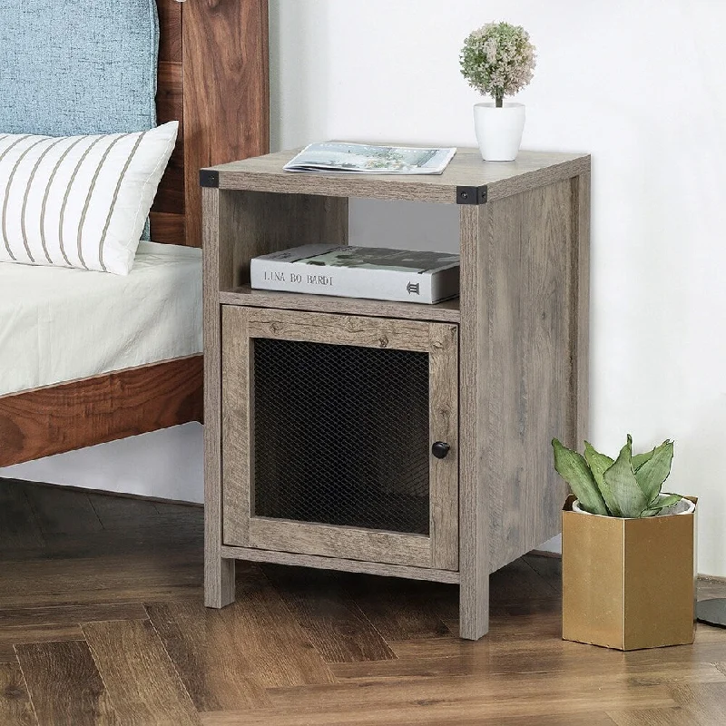 Farmhouse Nightstand End Table with USB Port and Charging Station