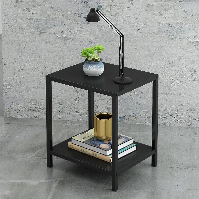 Metal Nightstand 2 Shelf Multipurpose End Table Sturdy 13.8"D x 15.75"W x 20"H