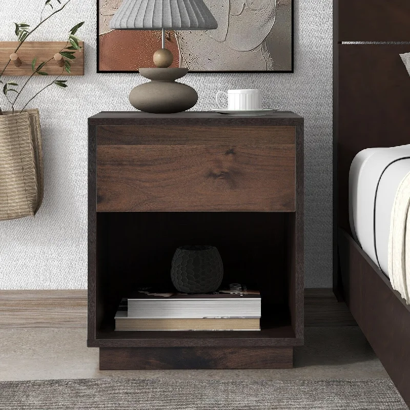 Mid-Century Modern Nightstand End Table with One Drawer