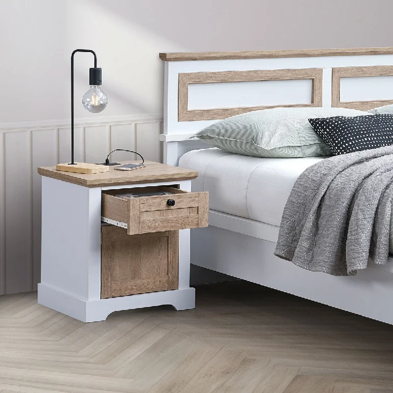 Night Stand with Charging Station with USB & Type-C , Drawer Slide Pre-Assembly, End Table with Drawers,Easy Assembly