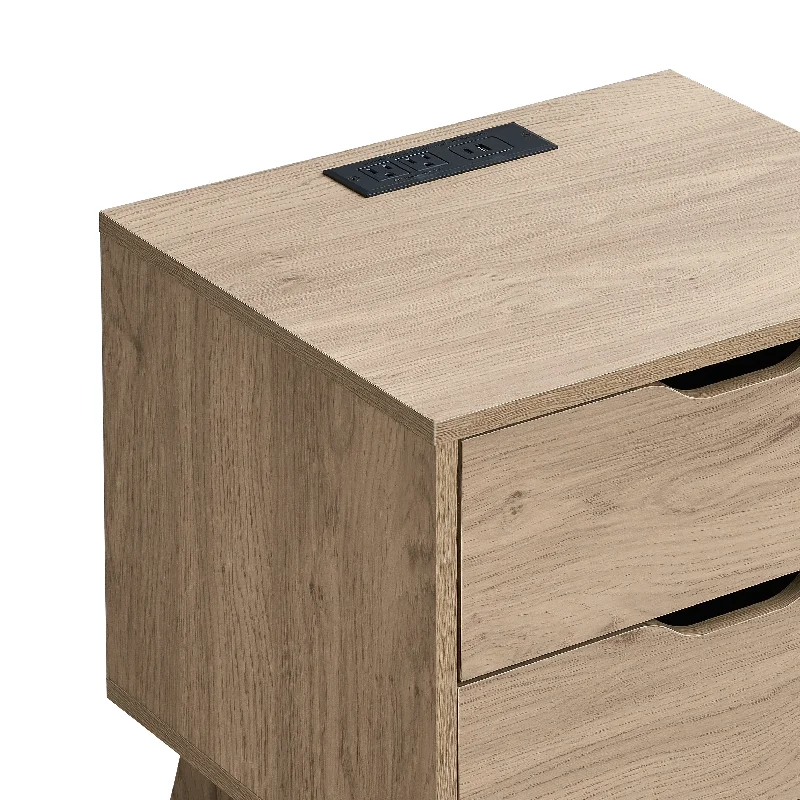 Night Stand with Charging Station with USB & Type-C,Drawer Slide Pre-Assembly, End Table with Drawers,Easy Assembly