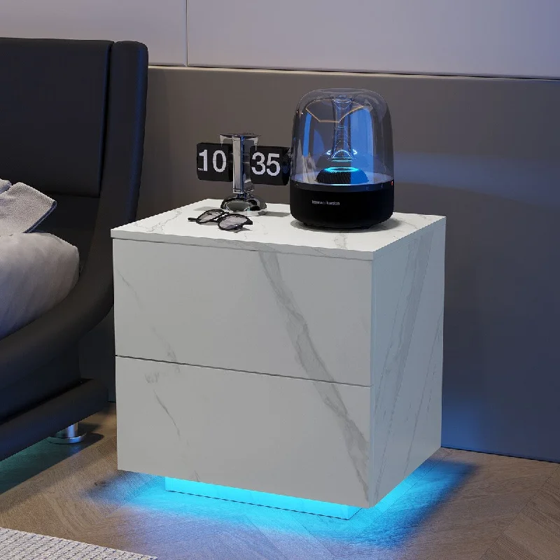 Nightstands LED light Side Tables End Tables with 2 Drawers