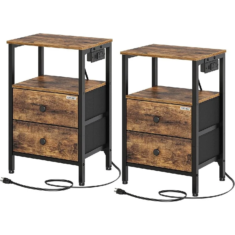 Nightstands Set of 2, End Table with Charging Station and USB Ports 11.4"D x 15.4"W x 23.4"H