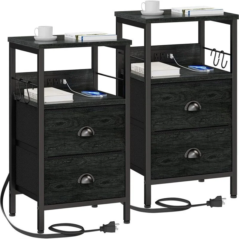 Nightstands Set of 2 End Tables with Charging Station and USB Ports