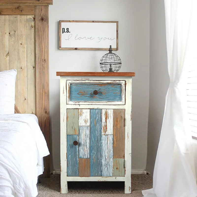 Rustic Multi-Color 1-drawer 1-door End Table Nightstand