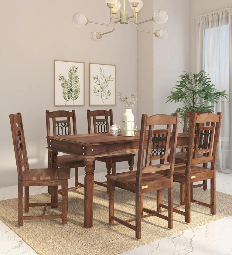 Sheesham Wood 6 Seater Dining Set In Rustic Teak Finish