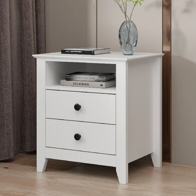 Timechee 21.7'' Tall 2 - Drawer 1- Shelf Nightstand in White End Table