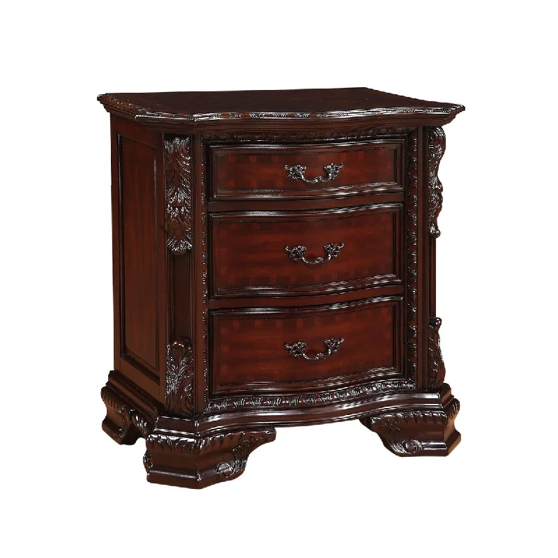 Traditional Wooden Table Nightstand End Table Furniture, with Three Storage Drawers Dark Brown Decorative Drawer Pulls 1pc