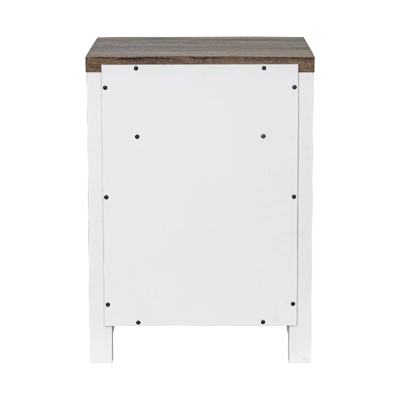 White Farmhouse Barn Door Nightstand End Table with Adjustable Shelves