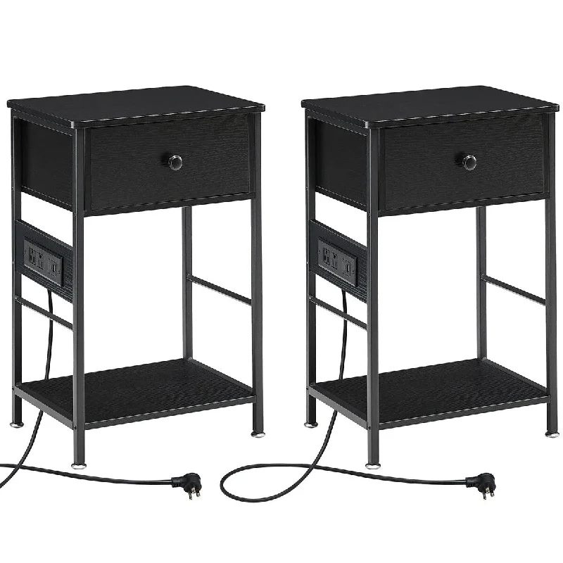 2 PCS End Table with Charging Station Nightstand