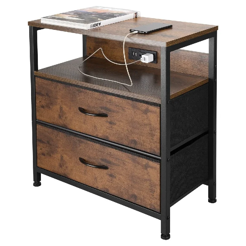 23"L*11"W*25"H Rustic End Table with Charging Station & USB Ports, Entryway Narrow Side Console Table for Living Room