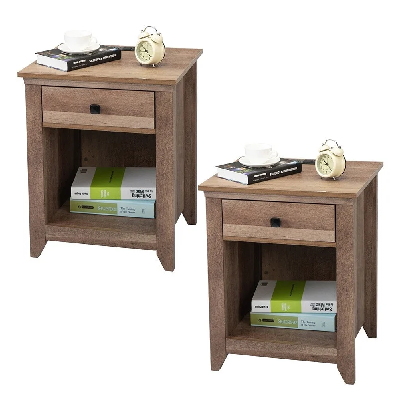 2pcs Farmhouse Nightstand End Table with USB Port and Charging Station