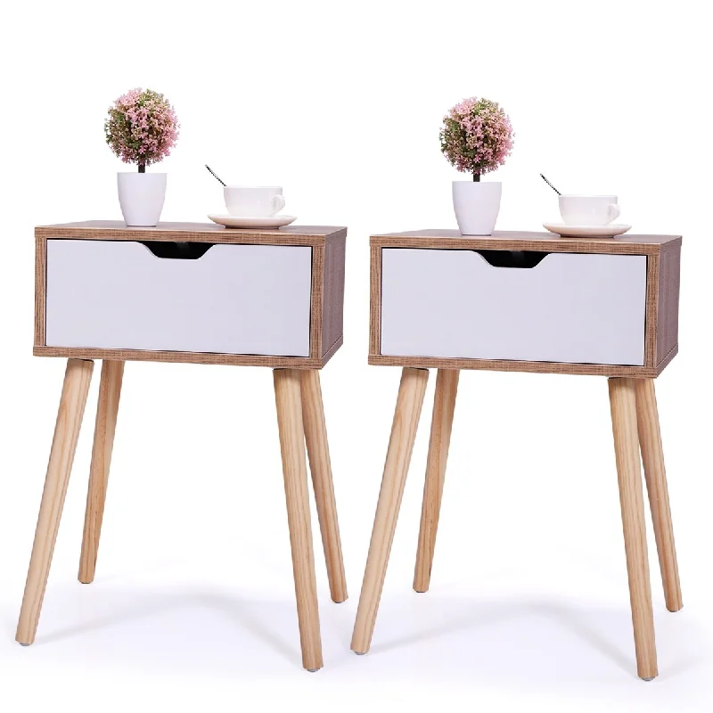 2pcs Modern Wooden Nightstand End Table with Drawer