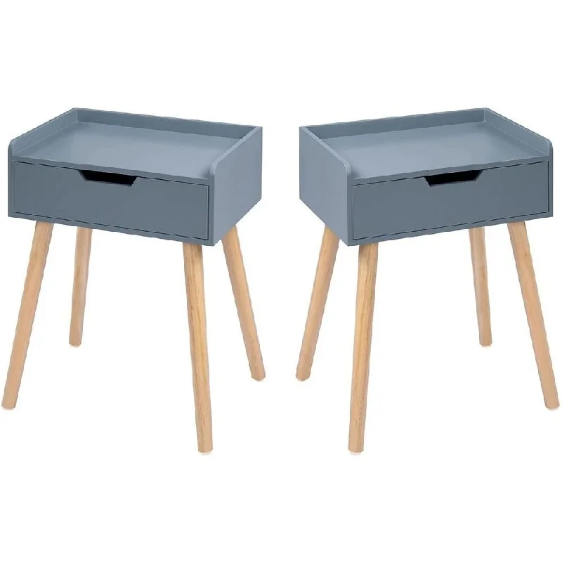 2pcs Wooden Multifunctional Nightstands End Table with Storage Drawer