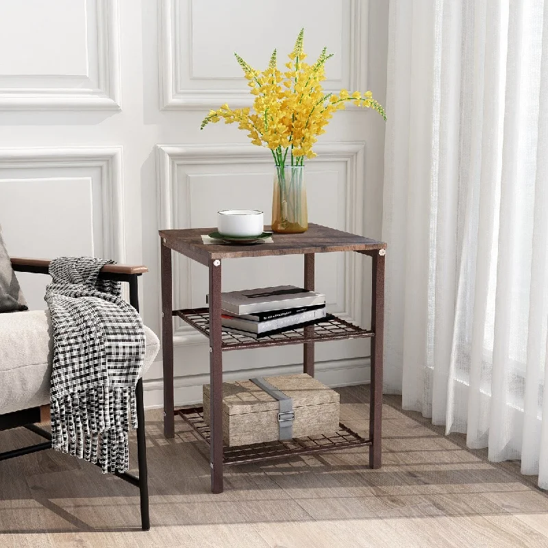 3-Tier Multifunctional End Table, Nightstand with Storage Shelves