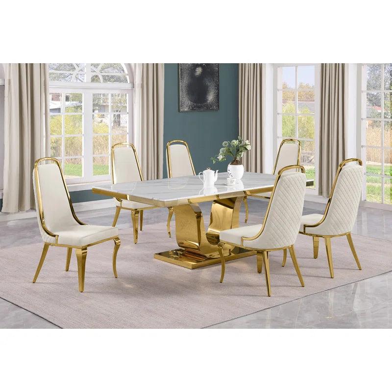 7 - Piece Marble Top Pedestal Dining Set