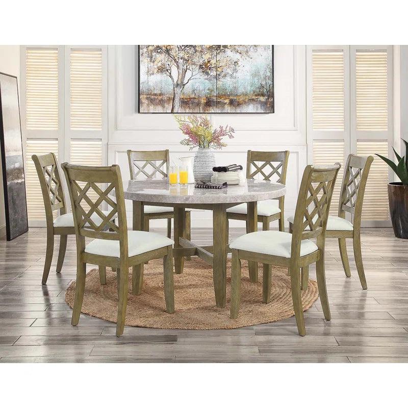 7 - Piece Marble Top Trestle Dining Set