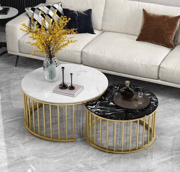 Center Table of 2 Tables,Coffee Table Round Tea Table Modern End Table Side Table with Sturdy Metal Legs for Living Room