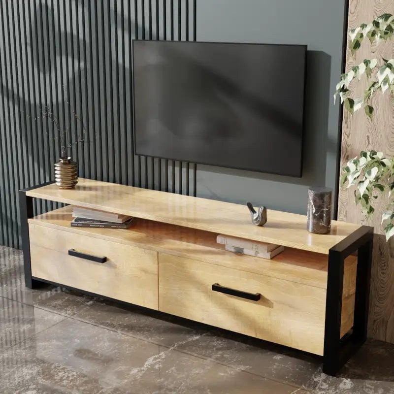 Dilleto TV Unit With Storage Space & Drawers in Large Size in Wooden Texture