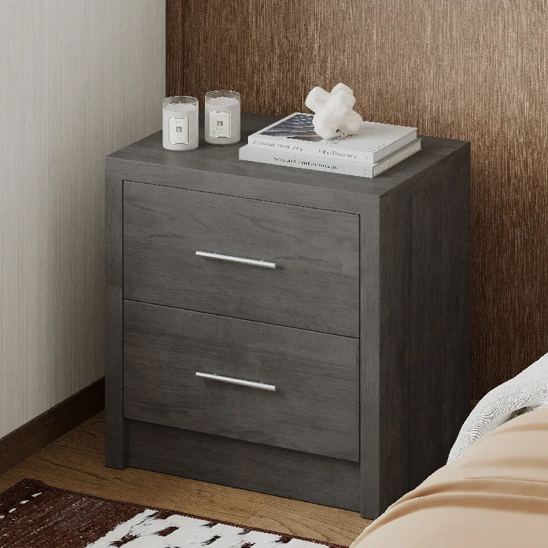 Faux Wood Nightstand, Farmhouse Grey Night Stand Storage End Table