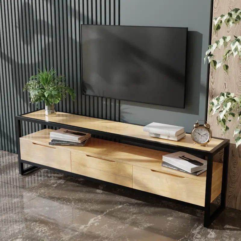 Fenily TV Unit With Storage Space & Drawers in Large Size in Wooden Texture