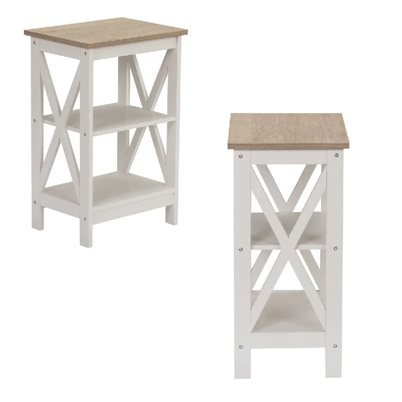 Ivory White 3-Tier Wood End Table, Side Table, and Nightstand - Versatile Design - Roomy Storage