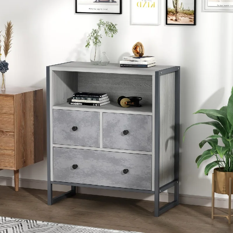 Kerrogee 3-Drawer Side Table with Shelf - Metal Frame Sideboard