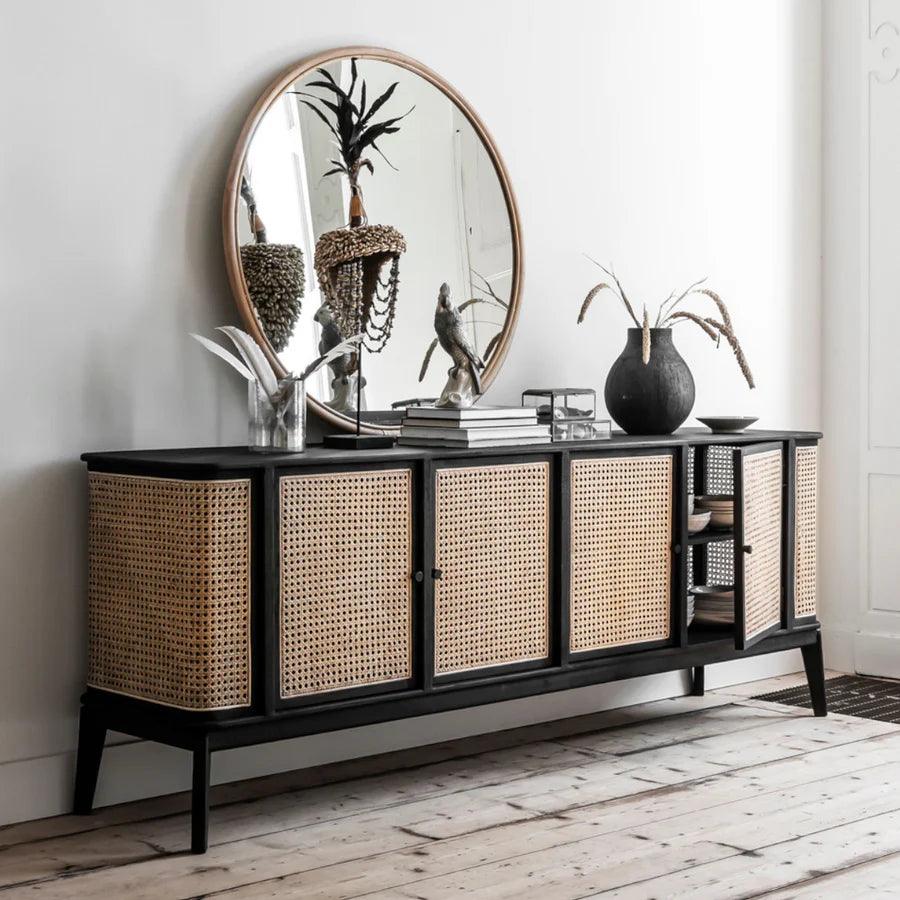 TEAK WOOD & RATTAN SIDEBOARD BLACK