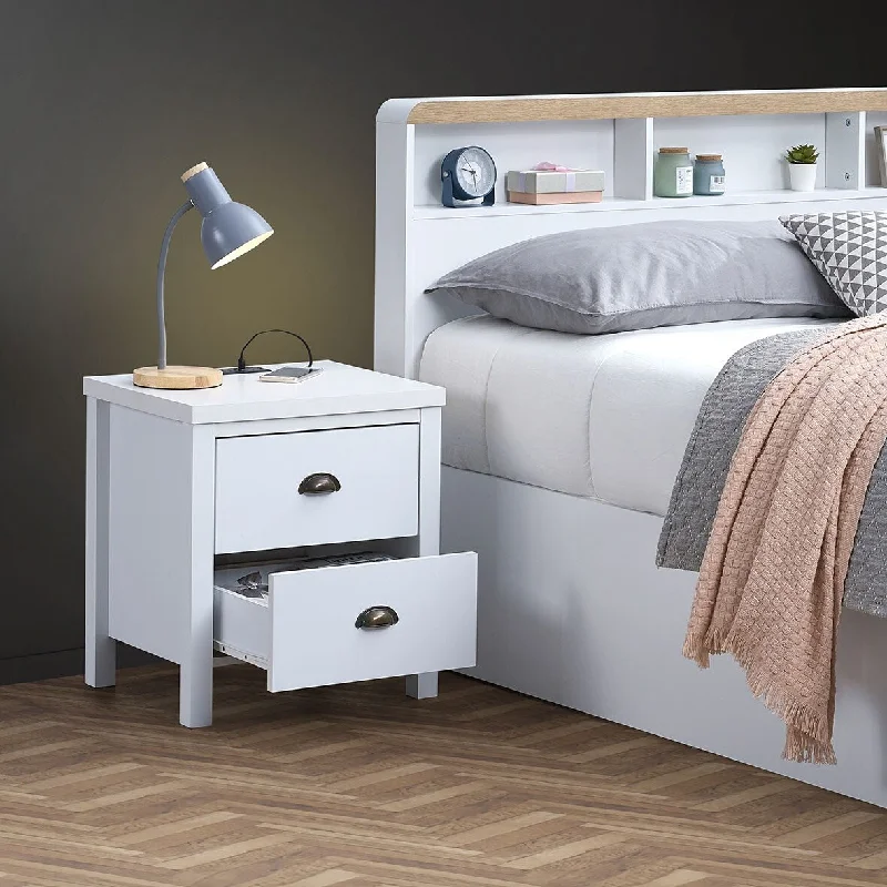 Night Stand with Charging Station with USB & Type-C,Drawer Slide Pre-Assembly, End Table with Drawers,Easy Assembly